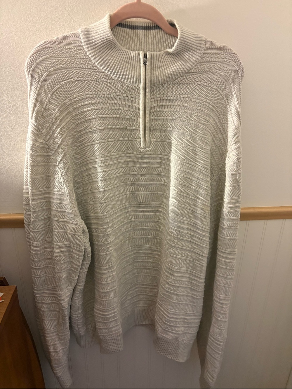 CHAPS Men’s XXL Cream Cotton Textured Knit Quarter Zip Sweater